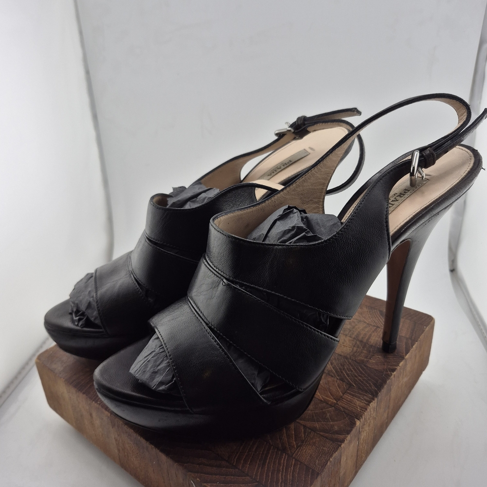 Prada Black Leather Slingback Heels